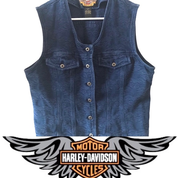 Harley-Davidson Jackets & Blazers - Harley-Davidson Blue Denim Vest Buttons Pockets